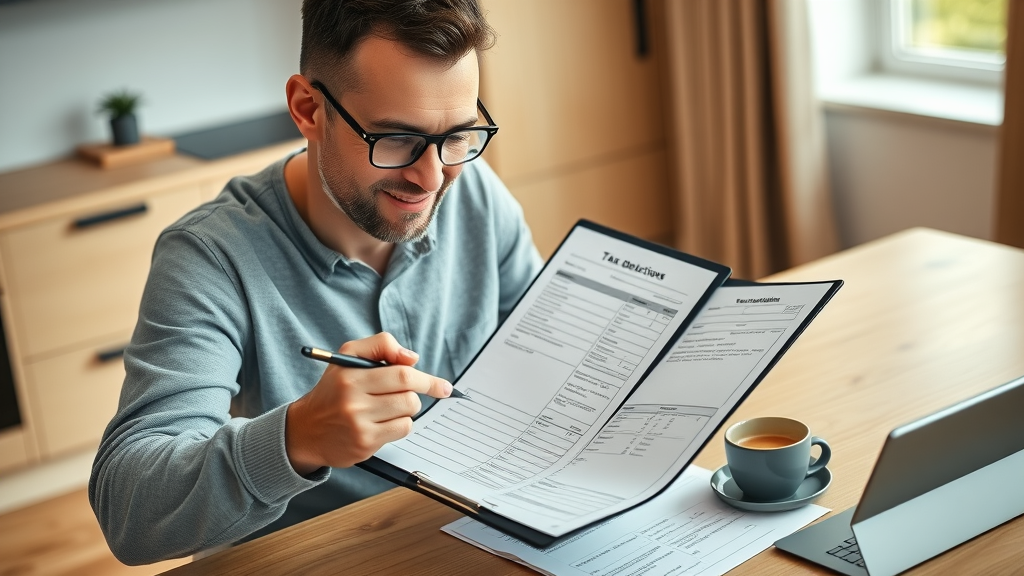 Taxpayer checking itemized deductions list as part of strategy to reduce taxes on $500k+ income