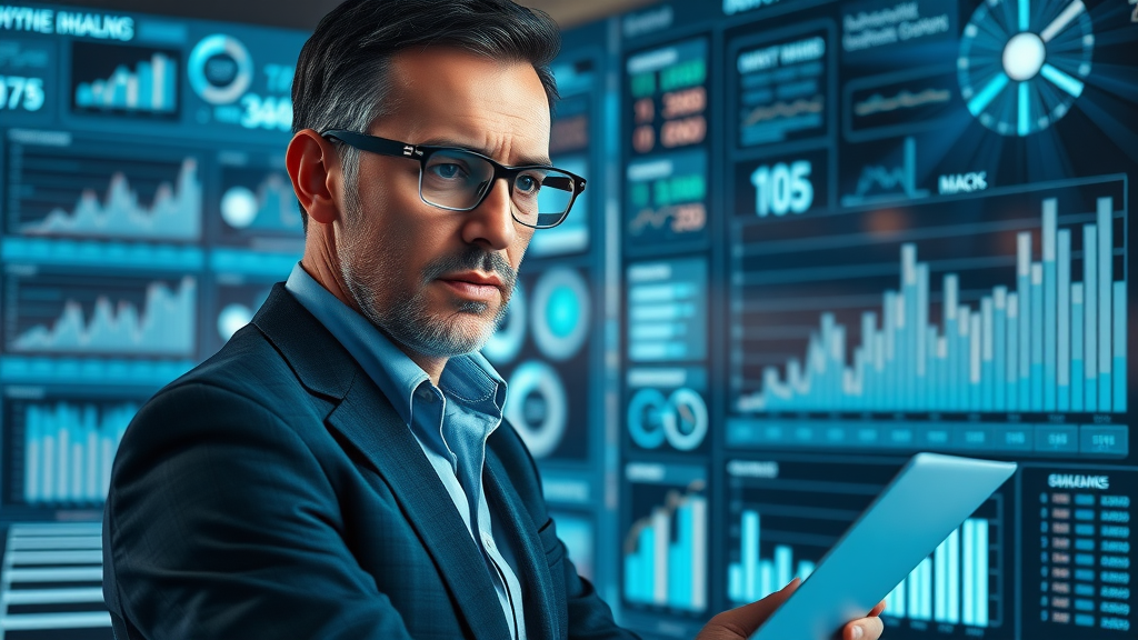 Entrepreneur analyzing market penetration metrics with business growth strategies for entrepreneurs on a digital dashboard