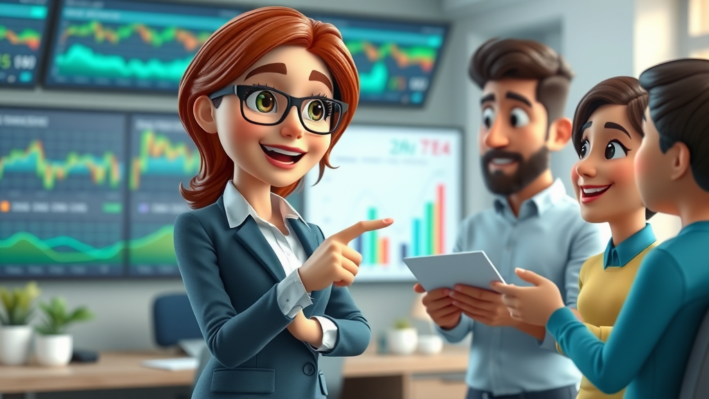 Female financial advisor explaining diversified investment portfolio for wealth preservation to attentive family, animated and informative