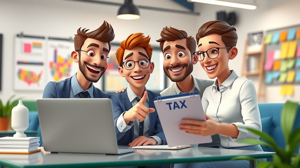 small business year-end tax saving strategies being planned by a happy team over a laptop