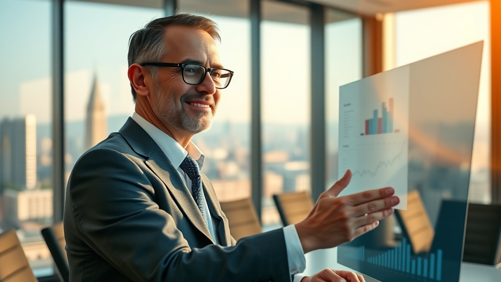 financial planning for growth: analytical executive reviewing interactive performance dashboard and financial metrics
