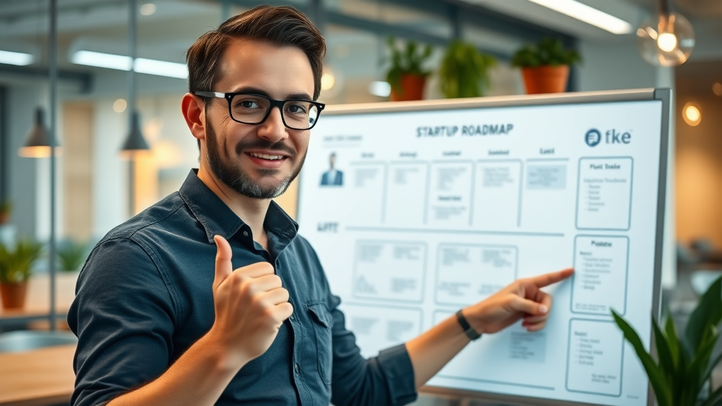 visionary entrepreneur presenting business growth strategies on a digital whiteboard for startup growth
