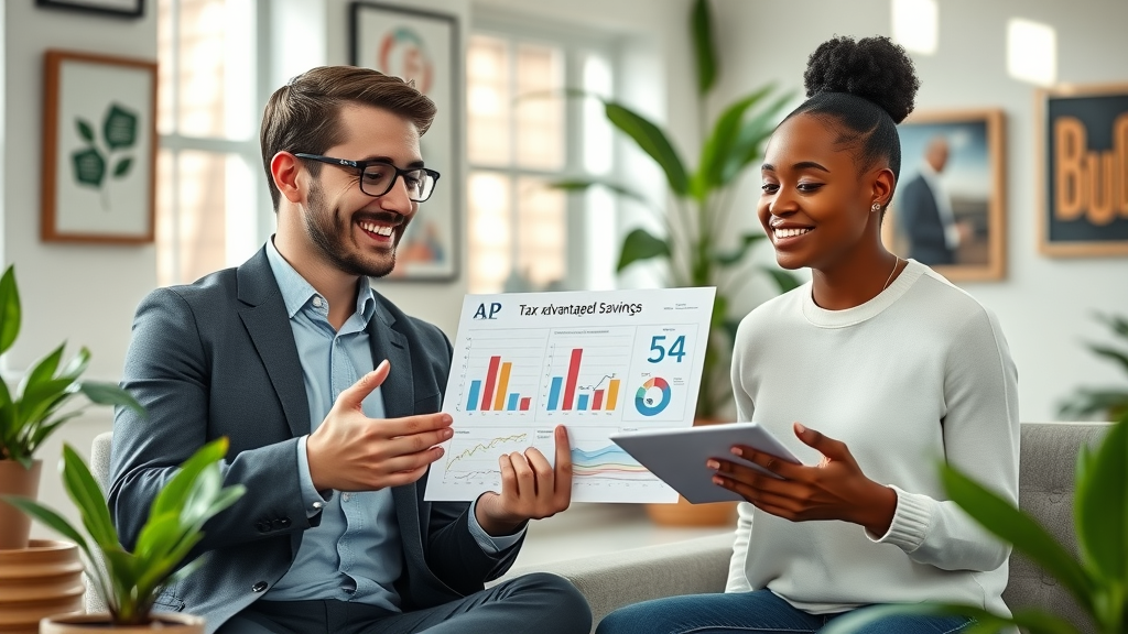financial planner explaining tax-advantaged savings and deferred investment accounts