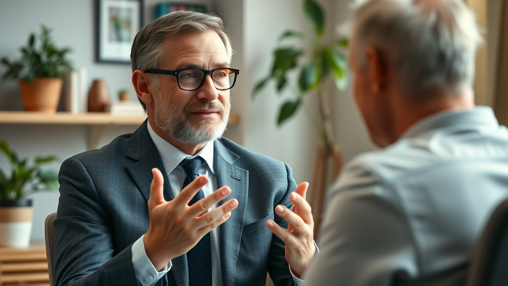 thoughtful financial advisor sharing quotes on innovative tax strategies in an office