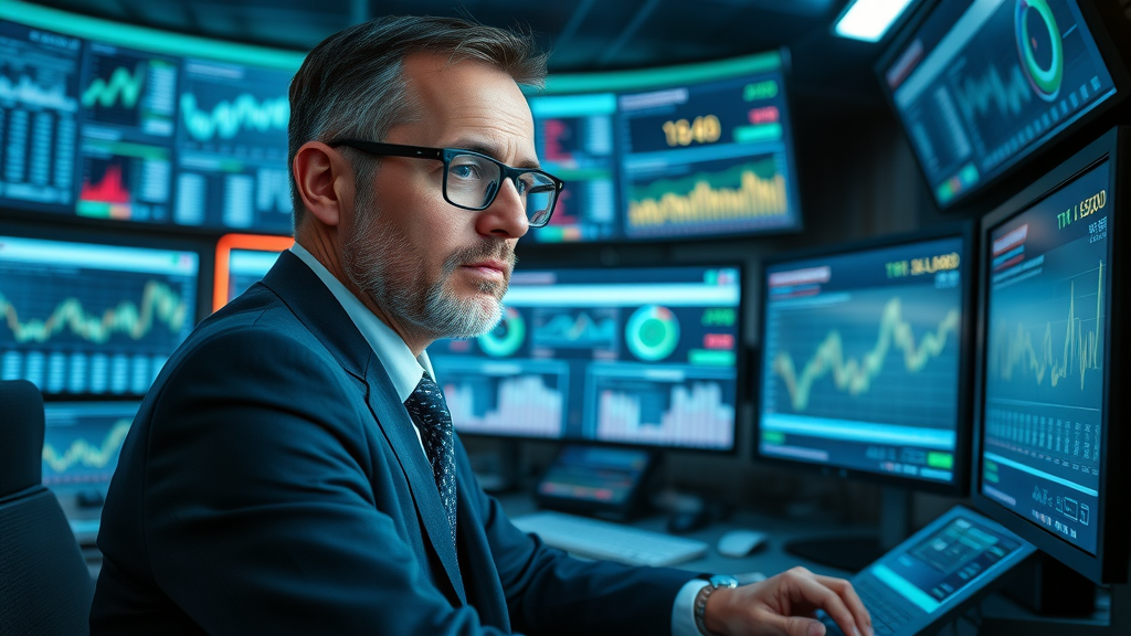 exit &amp; windfall tax mitigation business analyst monitoring legislative updates on tax laws in a modern control room