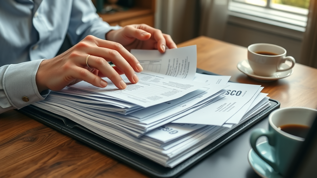 business tax tips record keeping – close-up of organized receipts and invoices in business office