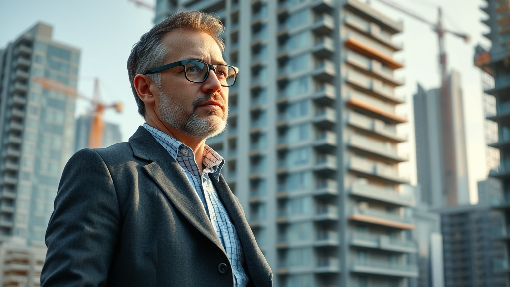 real estate tax benefit being examined by high income earner investor at modern luxury apartment construction site