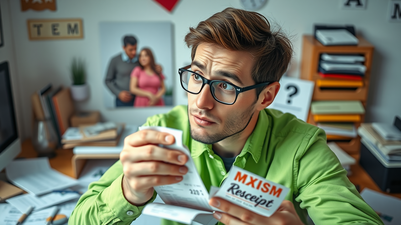 confused entrepreneur sorting mixed business and personal receipts, business tax deductions at risk