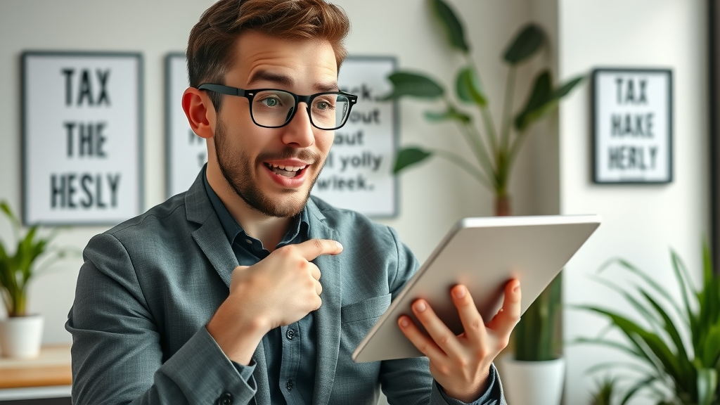 Entrepreneur downloads a business tax checklist on a digital tablet to optimize business tax strategies