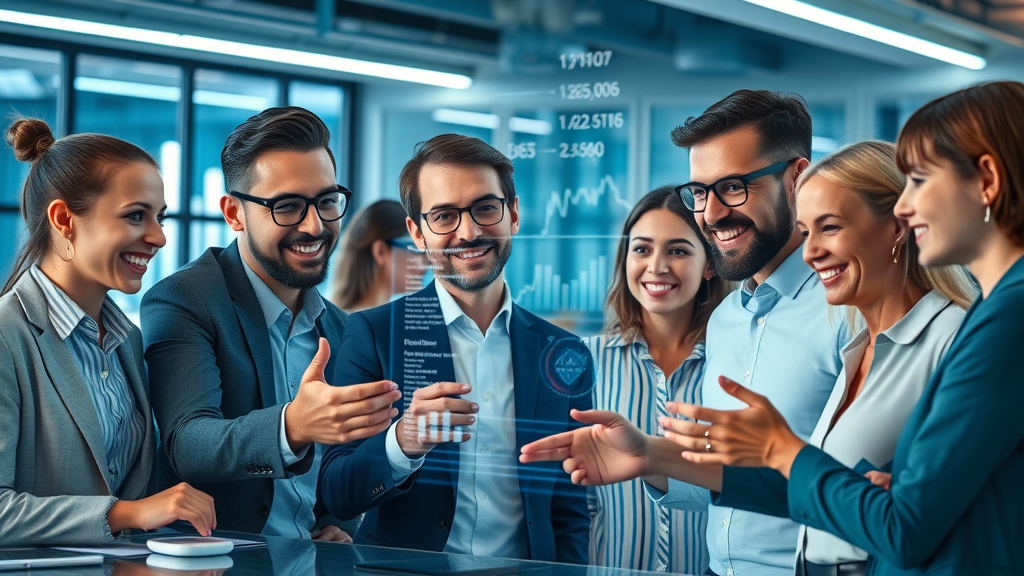 diverse business owners collaborating for business owner tax savings with futuristic digital workspace