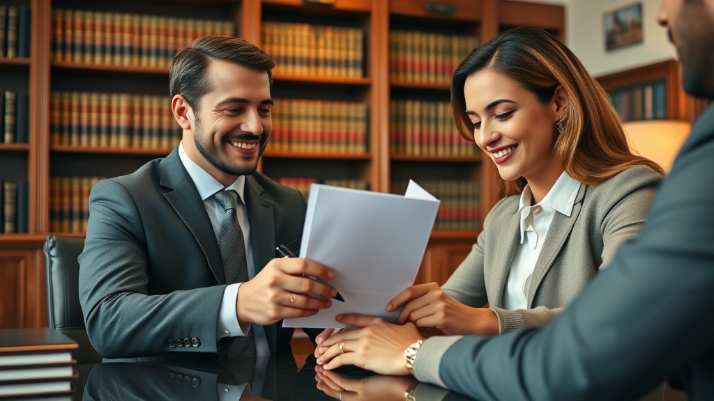 Estate attorney presenting trust documents to business owner, demonstrating estate planning and wealth preservation alignment
