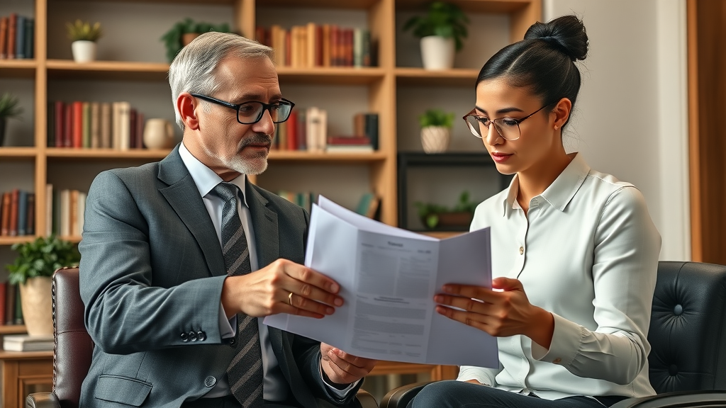 Seasoned CPA guiding small business owner on tax planning strategies and paperwork