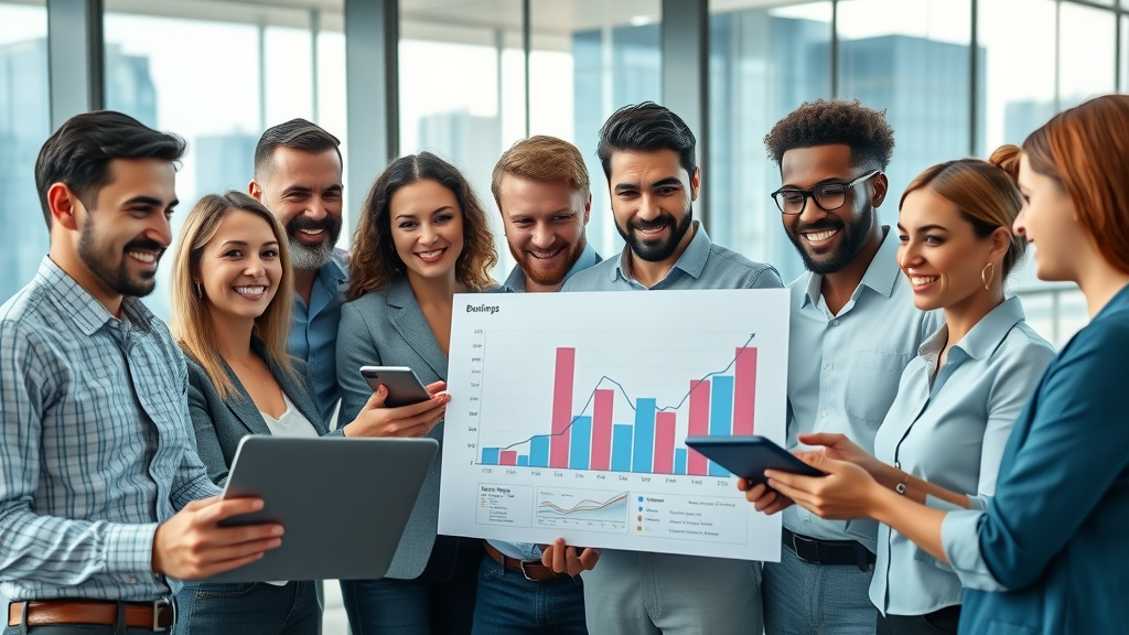 Dynamic team of entrepreneurs collaborating using business growth strategies for entrepreneurs in a modern office, glass-walled with cityscape view