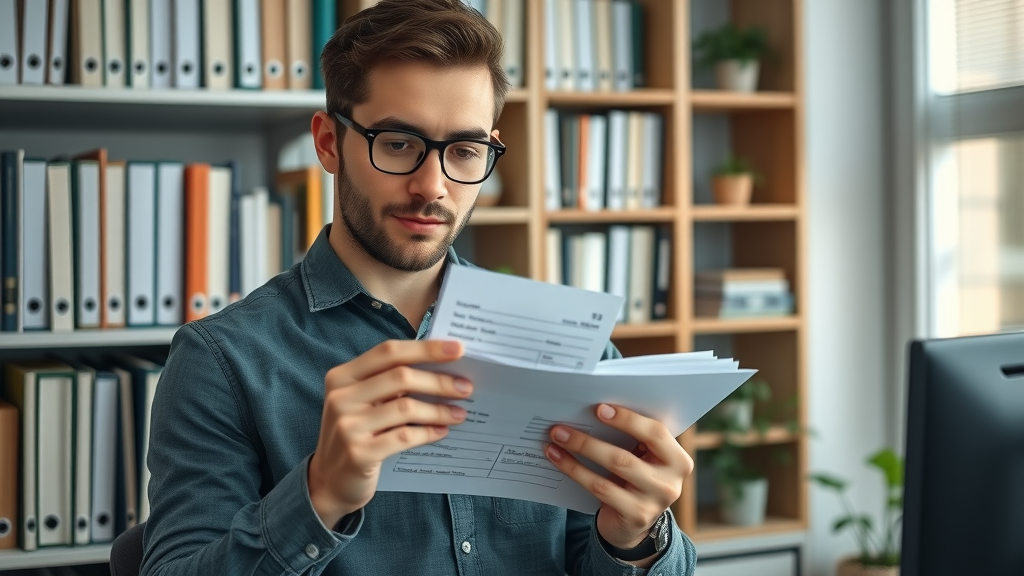 Small business owner filing receipts to maximize small business tax deductions in a home office