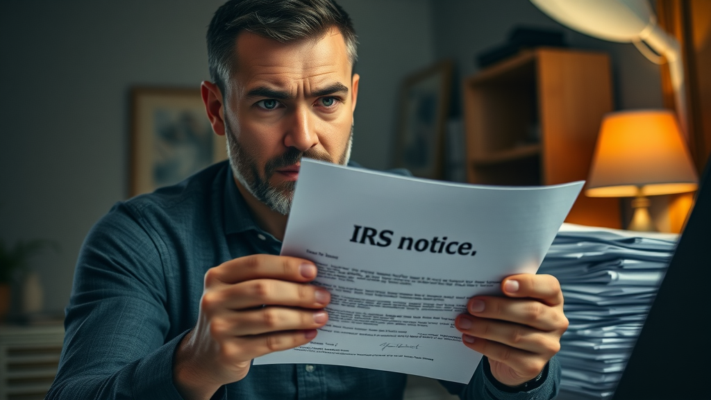 IRS tax notice – small business owner reviewing rejected tax letter concerned at home office