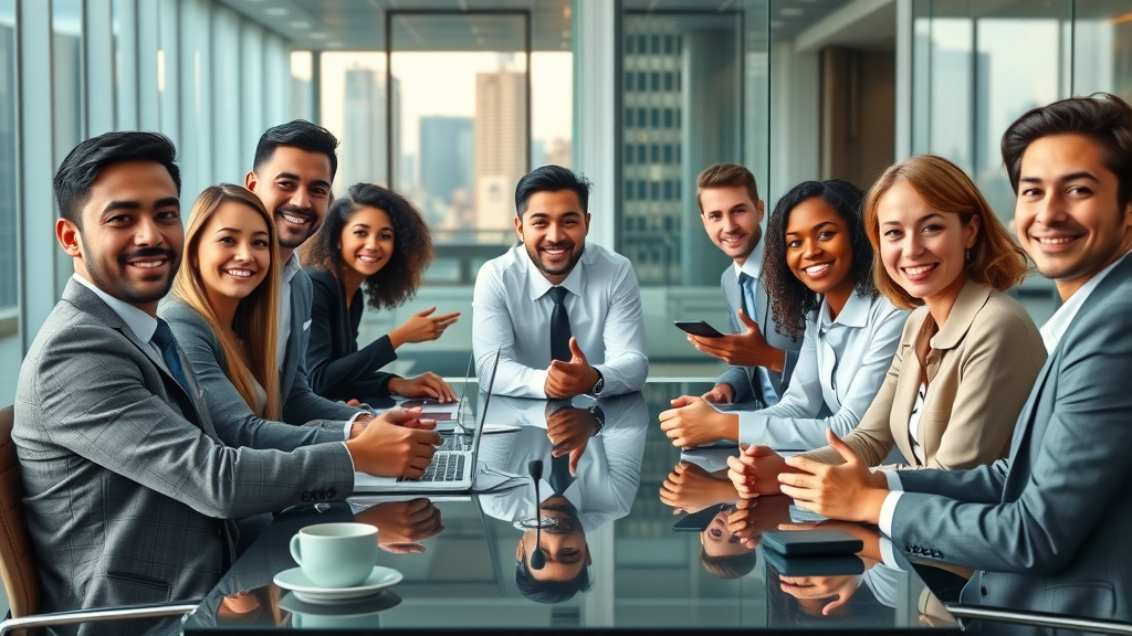 diverse business professionals collaborating business growth strategies modern office