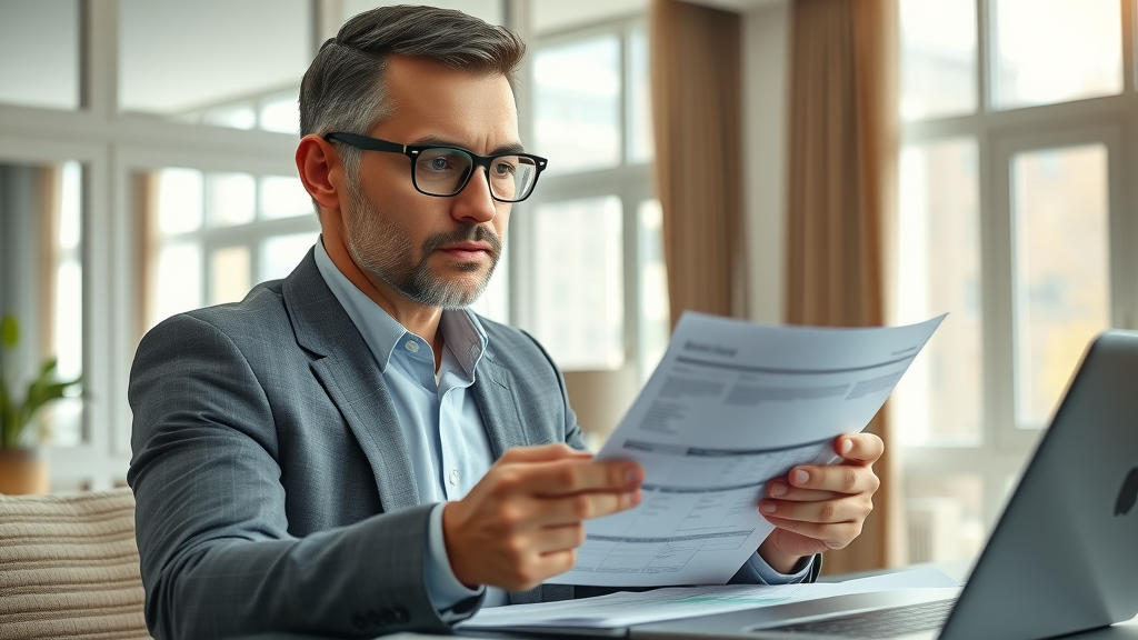 Augusta Rule tax strategy business owner analyzing financial documents in home office