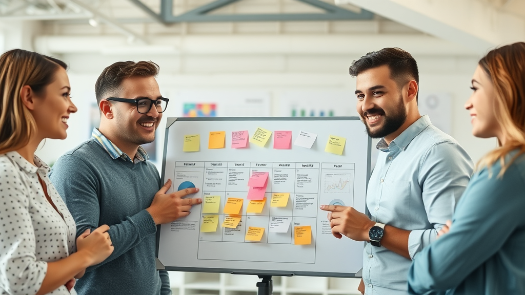 ambitious startup team mapping actionable growth steps for business growth strategies for start-ups