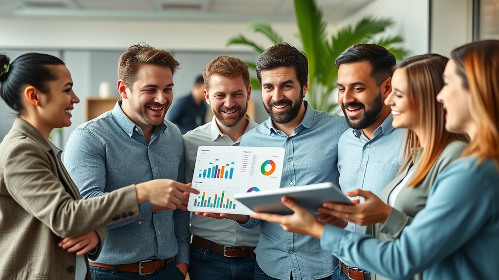 Energetic small business team planning tax strategies for businesses by analyzing financial charts in a co-working office