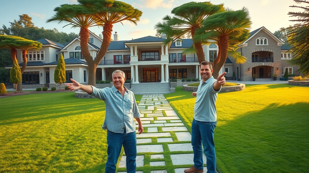 family standing in front of a grand estate showing success in building generational wealth through real estate
