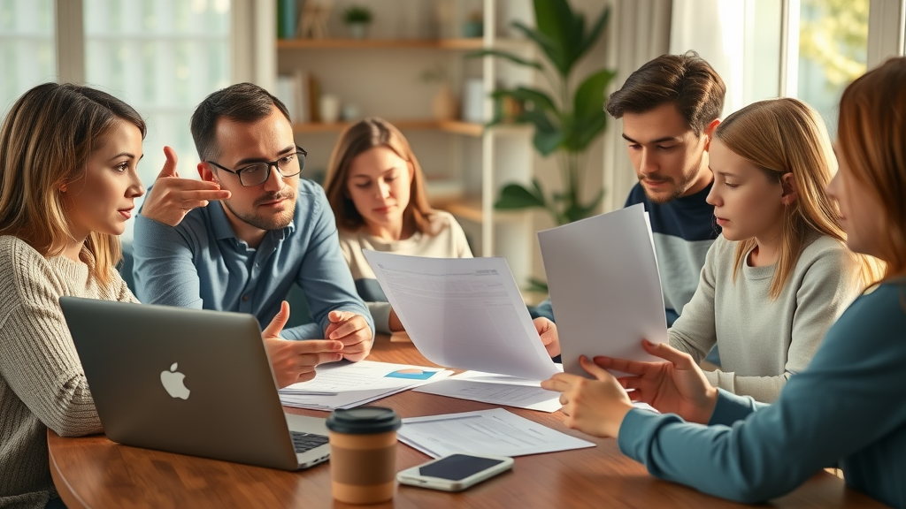 Family reviewing documents, building generational wealth through financial planning