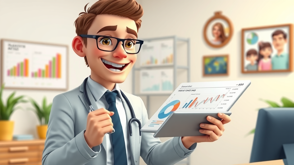 confident financial advisor using tablet to explain wealth transfer strategies and charts to family in a friendly office