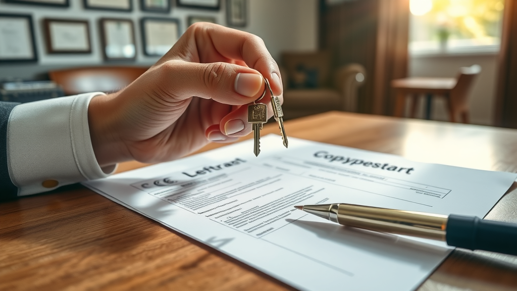 close-up of professional hands exchanging keys over property contract, estate plan essentials in intergenerational wealth management, lawyer’s office, highly detailed, sunlight macro