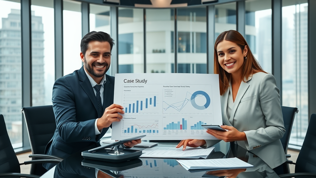 business professionals analyze case study charts, wealth transfer and tax savings in luxury boardroom