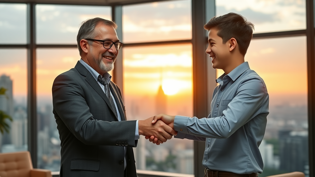 financial advisor shaking hands with young heir, financial education for heirs, estate plan advice